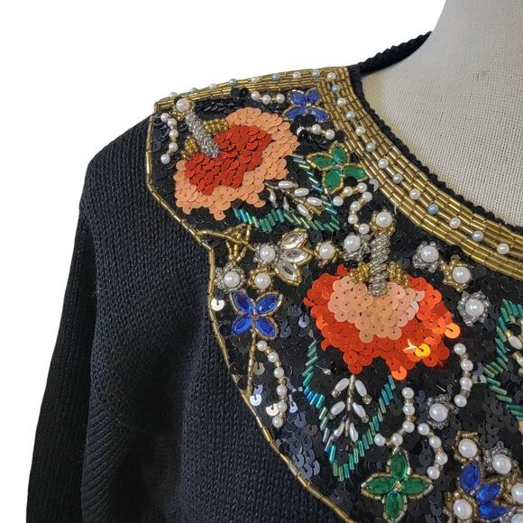 Vintage Victoria Harbour Floral Beaded Long Sleeve Sweater Blouse Womens Size L - Picture 5 of 8